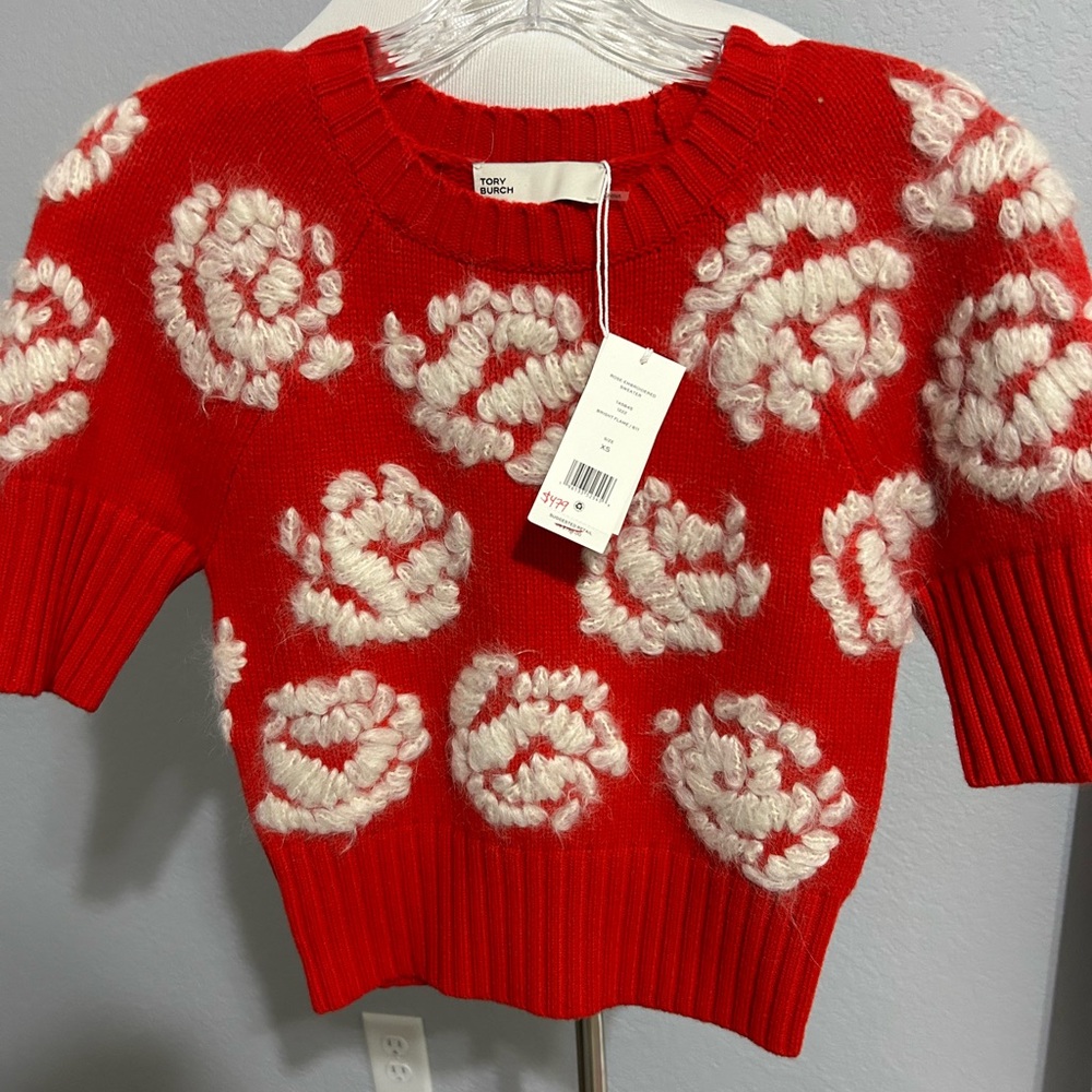 Tory Burch Rose Embroidered Sweater